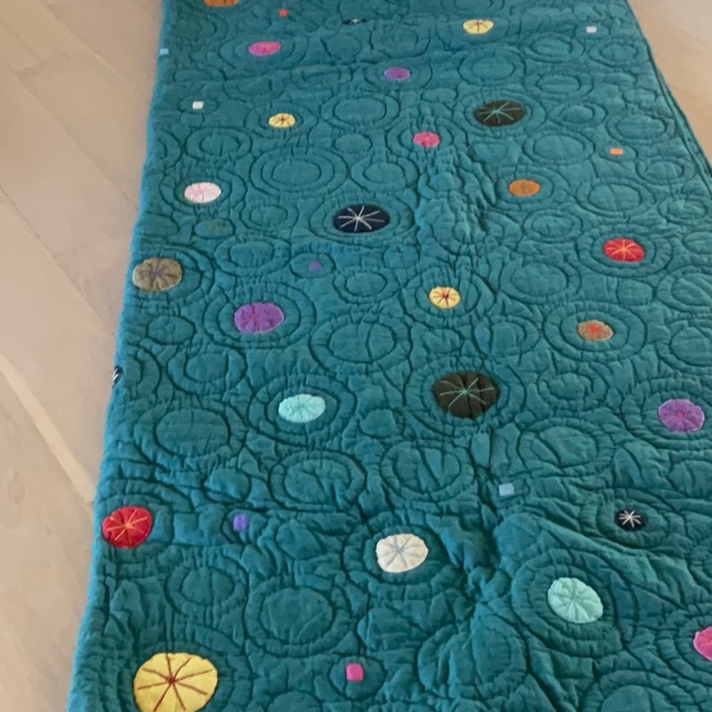 Garnet Hill Teal Quilt with Multicolor Accents